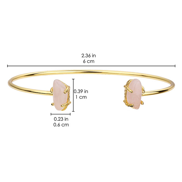 Open Cuff Bracelet Gemstone Charm Cat Eye Stone Rose Quartz Bracelet Adjustable Stackable Bangle
