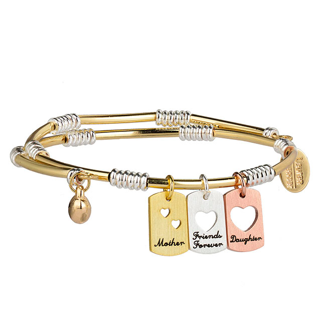 Mother Daughter Bracelets Gold Silver Plated Mother Daughter Friends Forever Bangle Bracelets with Heart Cutout Charms for Women Mother's Day Birthday Mom and Daughter Jewelry Gifts
