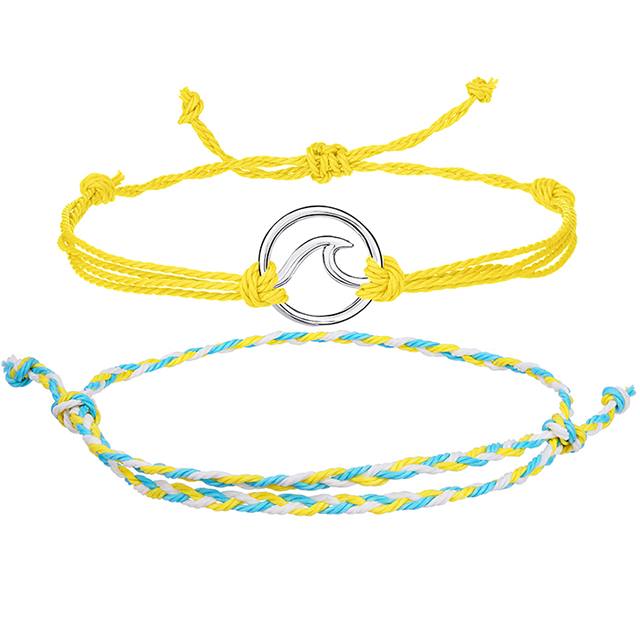 Custom Adjustable Couple Friendship Wave Charm Woven Fabric Bracelet