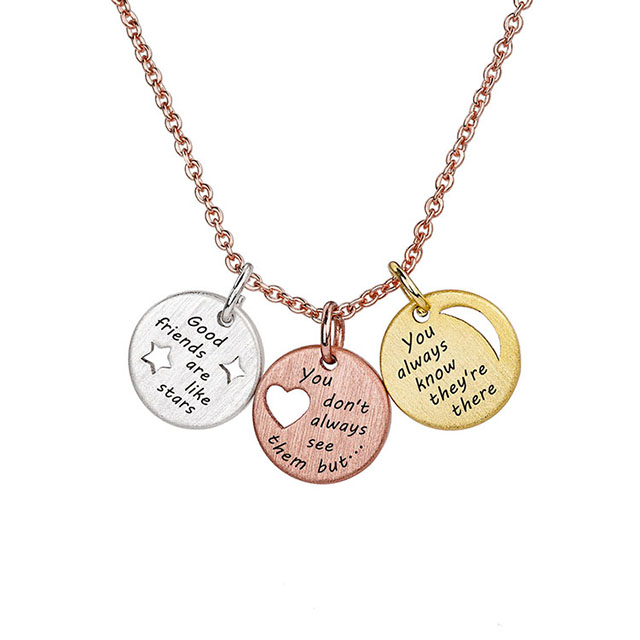 Engraved Good Friends Are Like Stars Coin Charm Necklace
