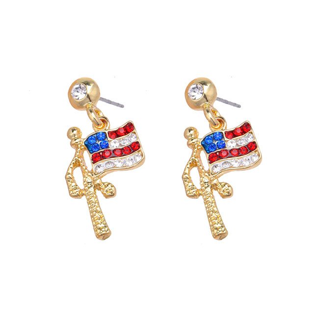 American Flag Stars Stripes Pendant Chain Necklace USA Flag Earrings Set 
