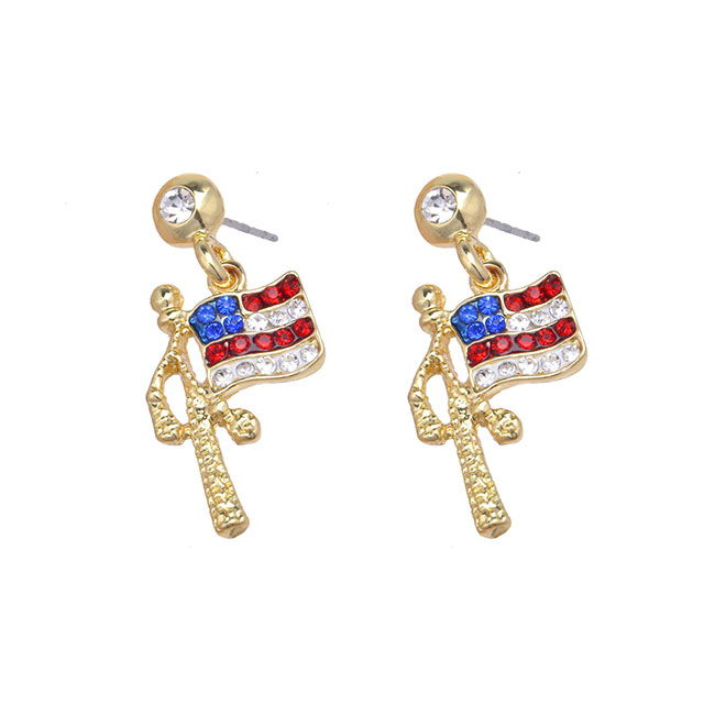 American Flag Stars Stripes Pendant Chain Necklace USA Flag Earrings Set 