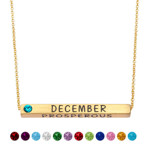 Birth Month Necklace plated real matt gold with Birthstone 4 Sided Horizontal Bar Pendant Charm Chain Necklace 