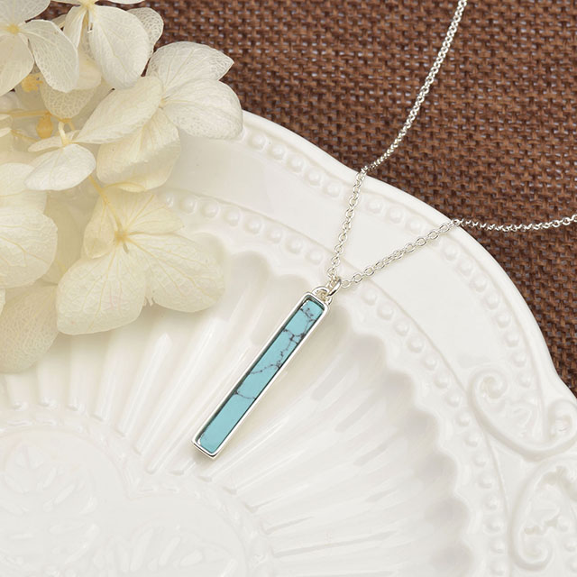 Gemstone Bar Necklaces for Women Gold Silver Plated Turquoise Amethyst Tigers Eye Sodalite Agate Howlite Moonstone Bar Pendant Necklace for Women Men Jewelry Gift