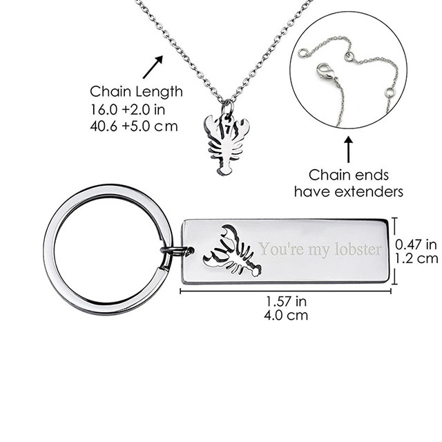 Necklace and Keychain Couple Set Stainless Steel Matching Necklace and Keychain Couples Jewelry 