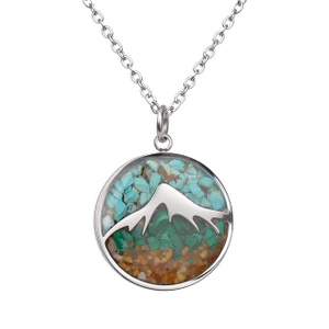  for Women Turquoise Sodalite Tumbled Chips Pendant Necklace Dainty Circle Mountain Range Necklaces 