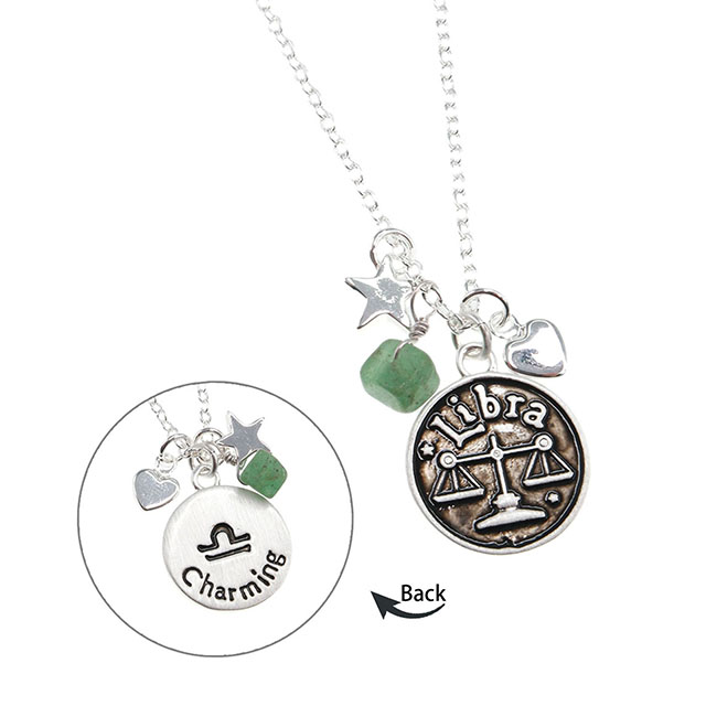 Zodiac Necklace for Women Retro Constellation Astrology Necklace Pendant Round Disc Gemstone Heart Star Charms Zodiac Sign Necklaces
