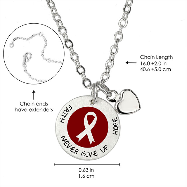 Aid, courage, strength, red, survivor, ribbon, necklace, gift for caring for women