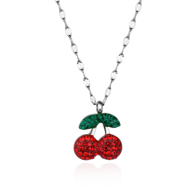 Crystal Red Cherry Necklace Cute Summer Sweet Fruit Earrings Studs