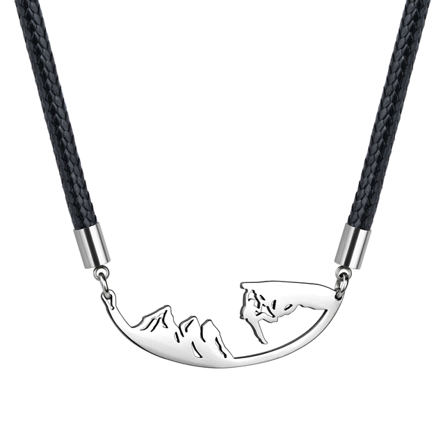 Climber Mountain Necklace Adjustable Waterproof Braided Leather Cord Chain