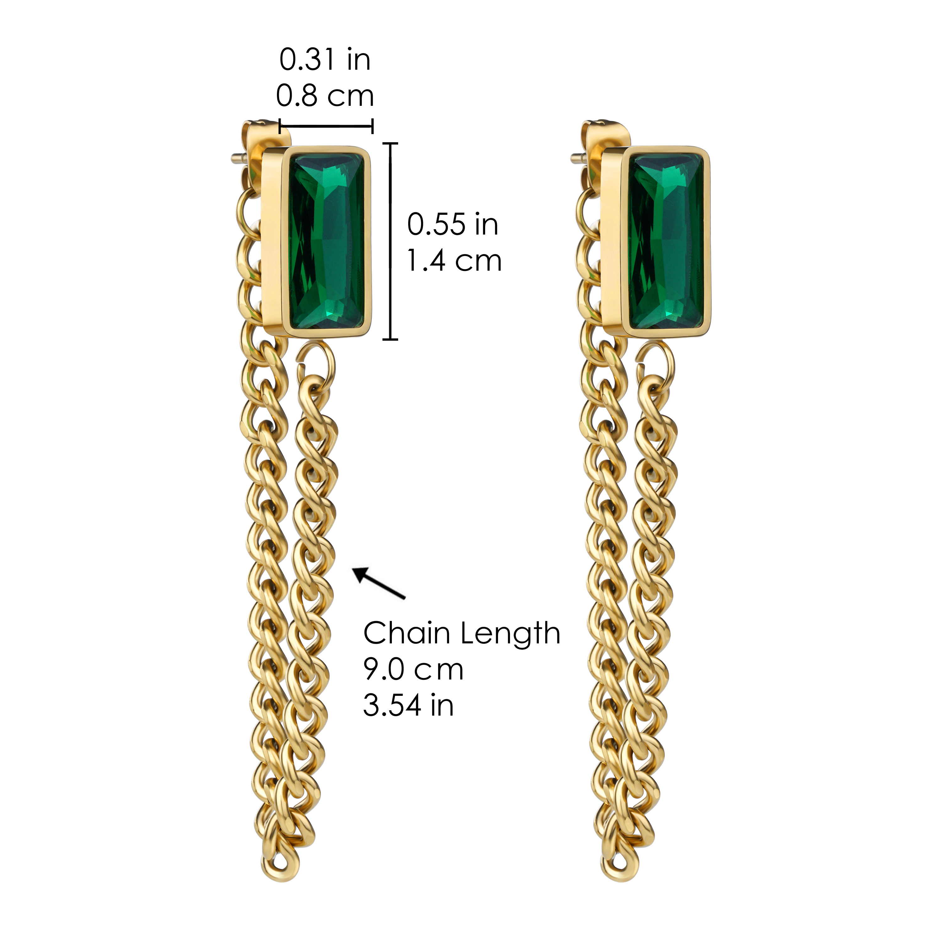 Retro Stainless Steel Jewelry 18k Gold Plated Link Chain Jade Earring Factory Supplier 