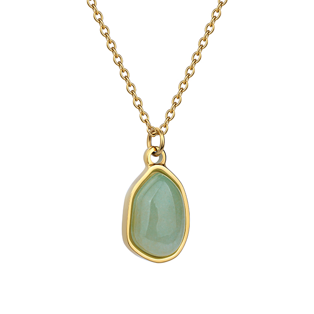 18K Gold Plated Custom Stainless Steel Necklace Natural Stone Oval Pendant Necklace
