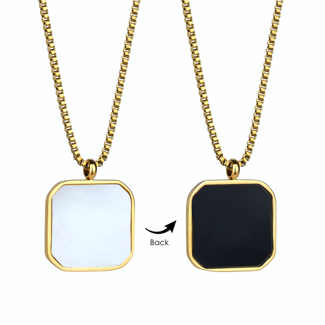  Fashion White Shell Necklace Stainless Steel Gold Plated Quadrilateral Pendant Necklace