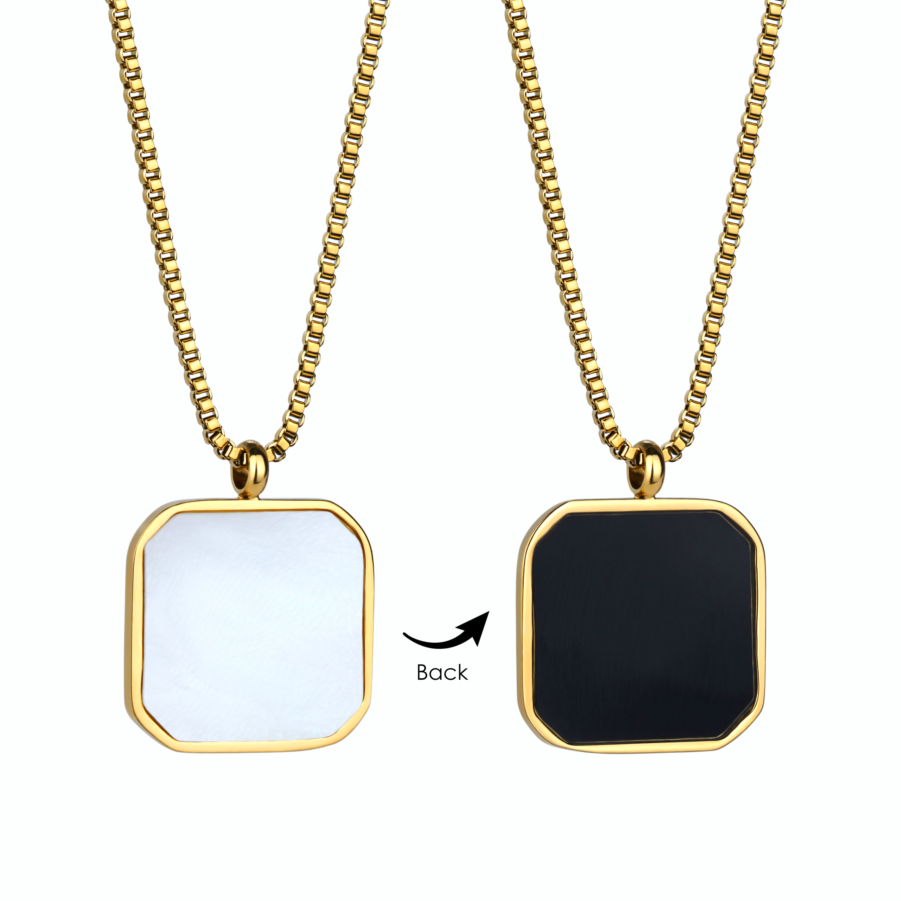  Fashion White Shell Necklace Stainless Steel Gold Plated Quadrilateral Pendant Necklace