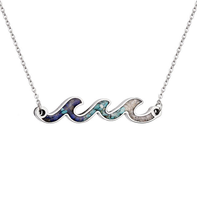 Turquoise Gemstone Necklace Ocean Wave Bar Pendant for Women Girls Surfer Beach Jewelry 