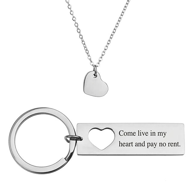 Customize Stainless Steel Engraved Jewelry Matching Heart Keychain Love Friendship Necklace