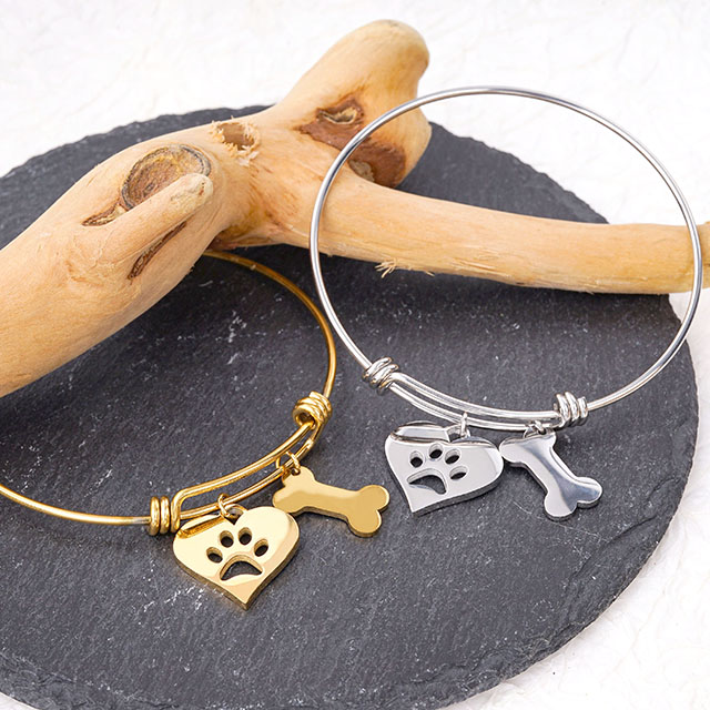 Paw Print Jewelry Gold Plated Expandable Bracelet Dog Lovers Gifts