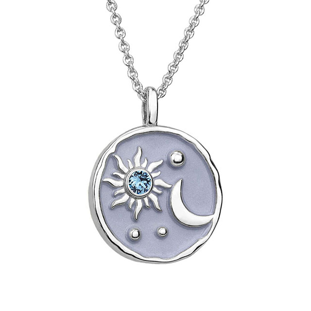 Sun and Moon Necklace with Birthstone for Women Silver Plated Dainty Coin Necklace Textured Sun Crescent Moon Medallion Pendant Coin Necklaces for Women Girls Birthday Jewelry Gift