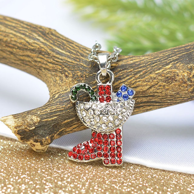 Wholesale Crystal Rhinestone Cute Small Santa Claus Christmas Tree Angel Necklace 