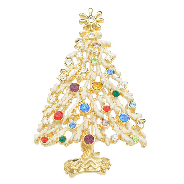 Christmas Tree Brooch Pin Crystal Rhinestone Enamel Pearl Brooches
