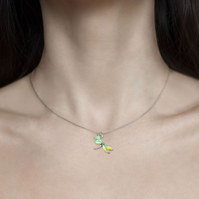 Colorful Dragonfly Necklace Hand Painted Dragonfly Necklaces for Women Dainty Cute Dragonfly Charm Jewelry Pendant Necklace -silver