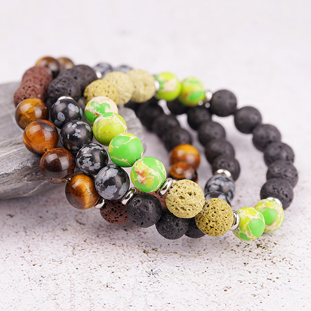 Aromatherapy Essential Oil Stretch Tiger Eye Turquoise Lava Stone Beaded Bracelet for Men Women 