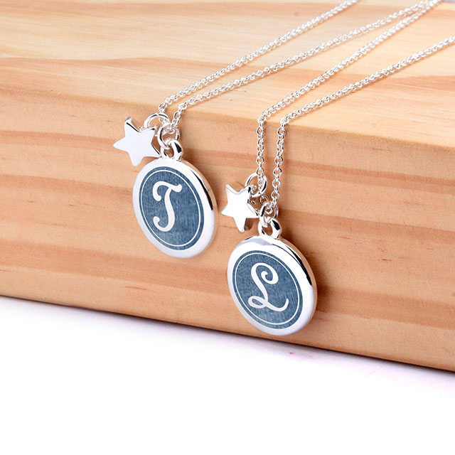 26 Alphabet Letters Round Charm Silver A-Z Alphabet Letter Pendant Necklace