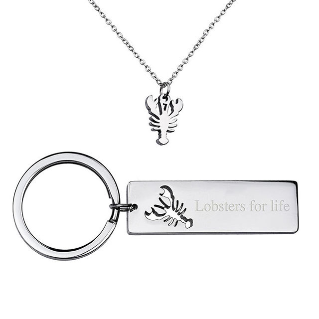 Necklace and Keychain Couple Set Stainless Steel Matching Necklace and Keychain Couples Jewelry 