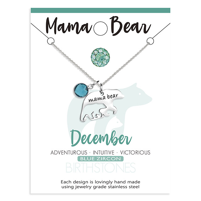 Mama Bear 12 Birthstone Necklace for Women Silver Plated Alaska Mama Bear 