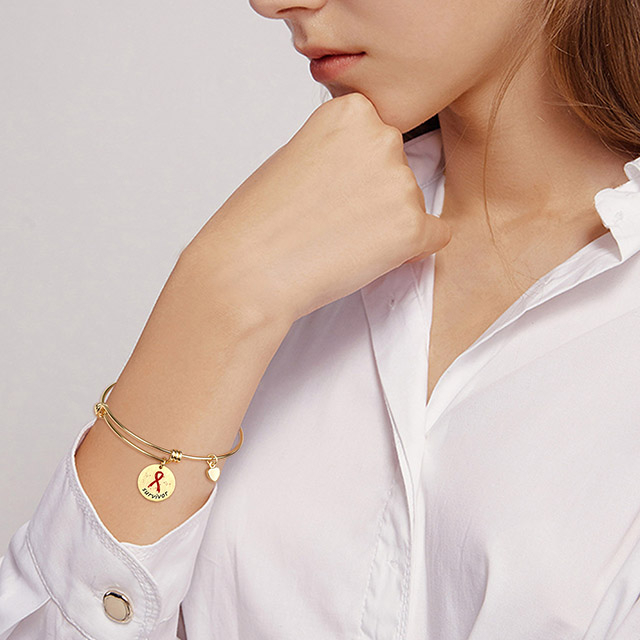 Aid, courage, strength, red, survivor, ribbon, bracelet, gift for caring for women