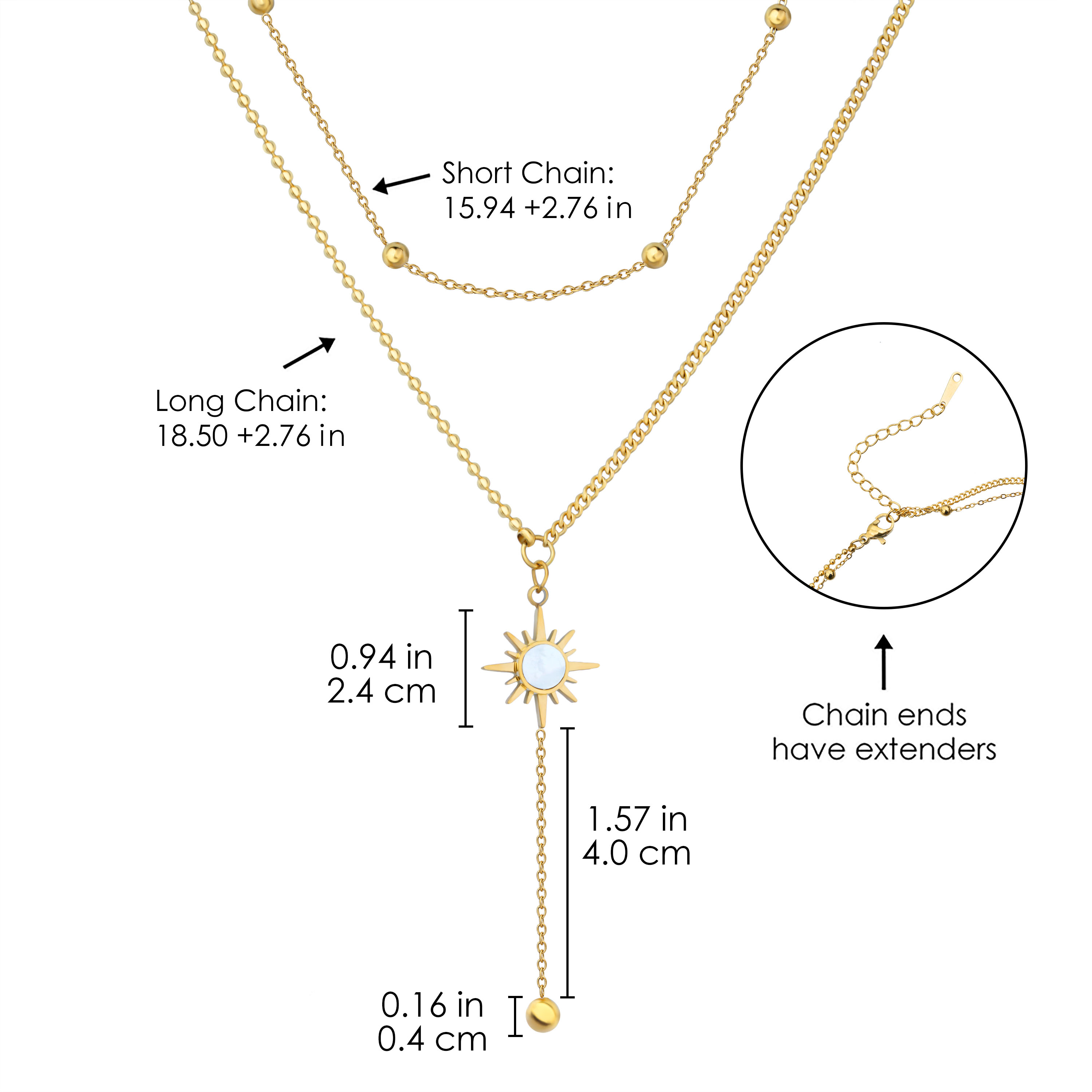 Layered Stainless Steel Star Mother Of Pearl Shell Necklace