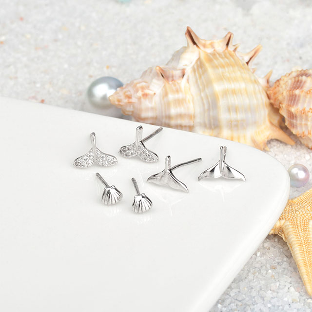 3 Pairs Beach Stud Earrings for Women 925 Sterling Silver Post Earrings