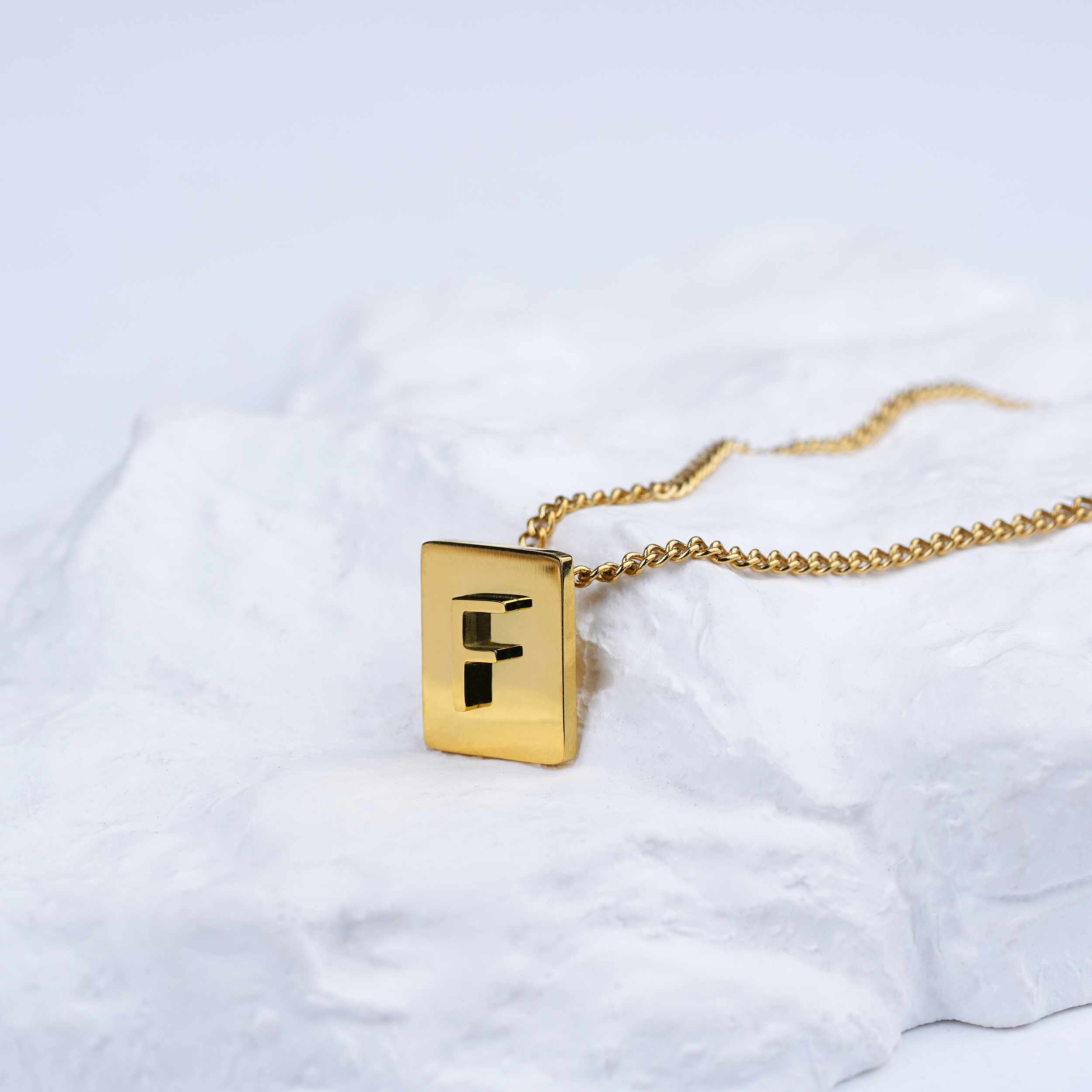 Capital A- Z Stainless Steel Chain For Women Initial Letter Square Pendant Necklace