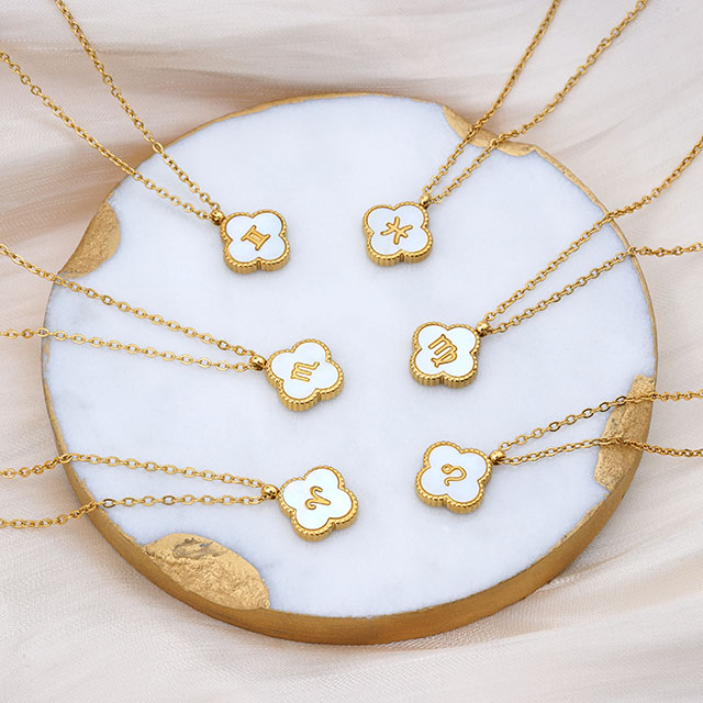 Stainless Steel Necklace 12 constellations Women 18k Gold Four Leaf Clover Necklace