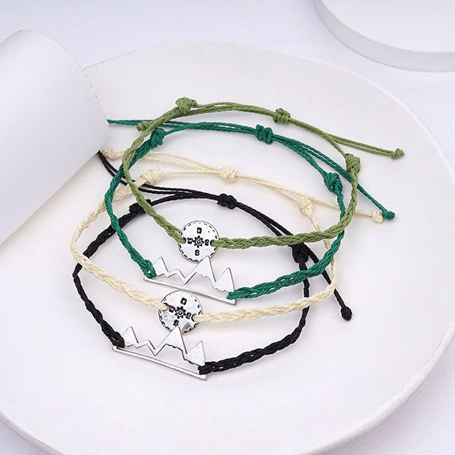 Mountain Bracelet Compass Snowy Mountain Range Adjustable String Bracelets 