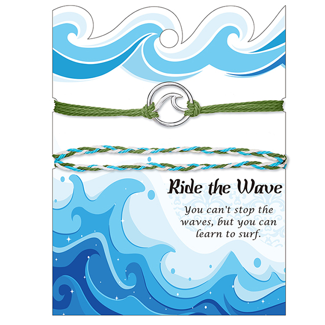 Custom Adjustable Couple Friendship Wave Charm Woven Fabric Bracelet