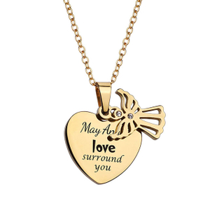 Customized Stainless Steel Ip Gold Plated Heart Angel Hugs Necklace 