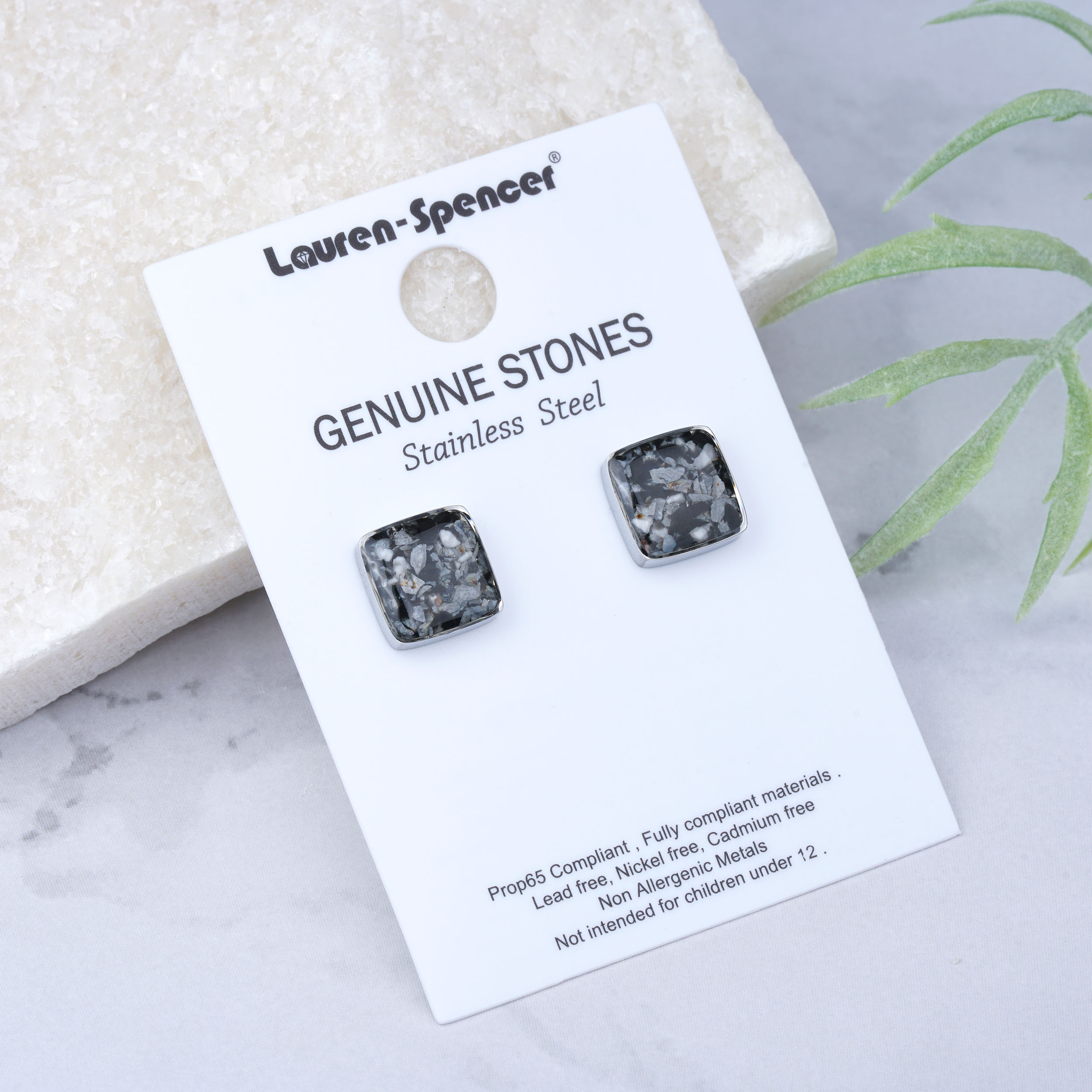 Genuine Stones Power Stone Fragment Stainless Steel Square Stud Earrings Supplier