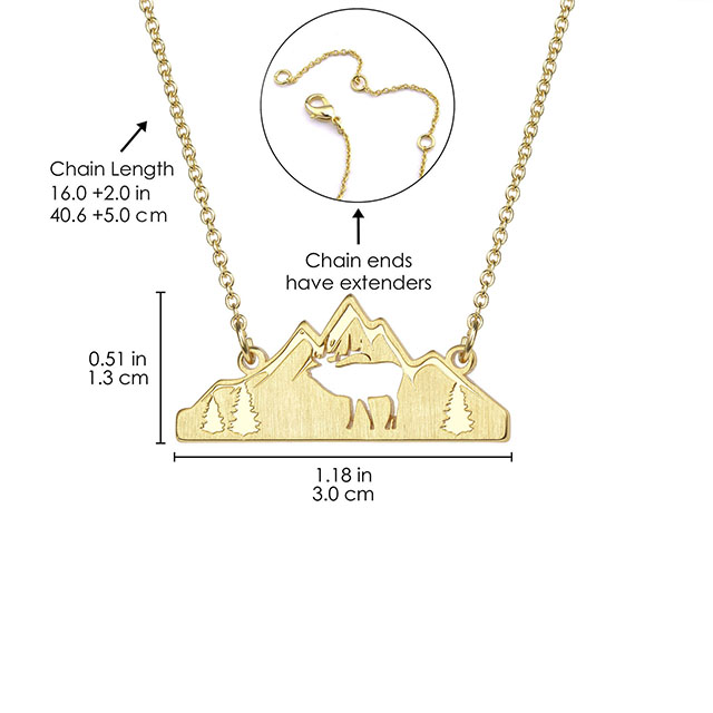 Mountain Necklace for Women Gold Plated Animal Cutout Forest Tree Mountain Range Pendant Necklace Nature Jewelry Gift for Skiers Hikers Nature Lovers