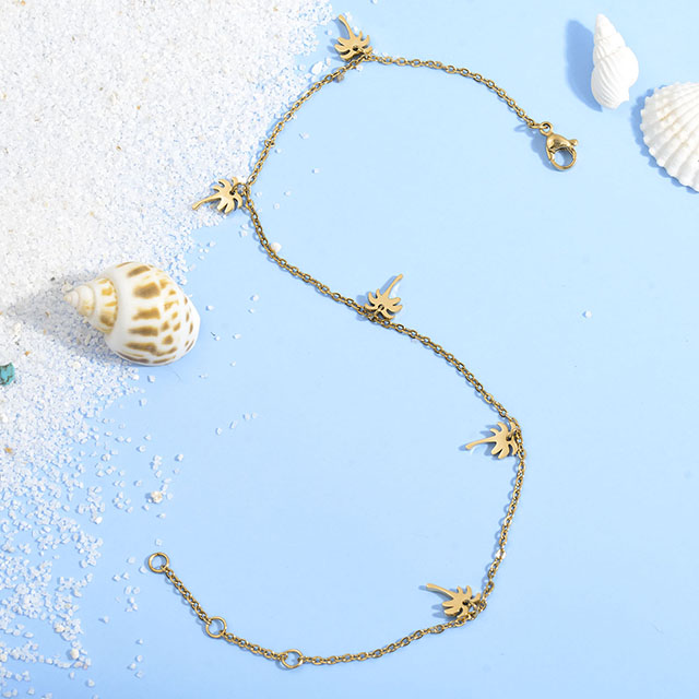 Palm Tree Anklets for Women Silver Gold Plated Beach Ankle Bracelets Palm Tree Charm Anklet Adjustable Boho Summer Foot Jewelry 