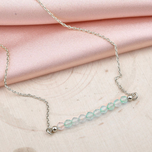 Birthstone Bar Necklaces for Women Silver Plated Dainty Created Amethyst Aquamarine Emerald Sapphire Crystal Gemstone Beaded Bar Necklace Pendant 