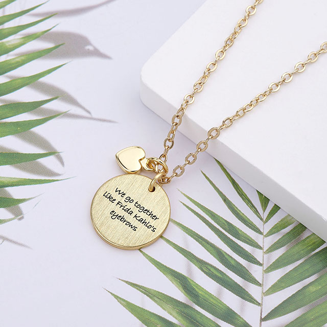 Personalized Quotes Necklaces Engraved Disc heart Pendant Necklace Encouragement Jewelry Gift 