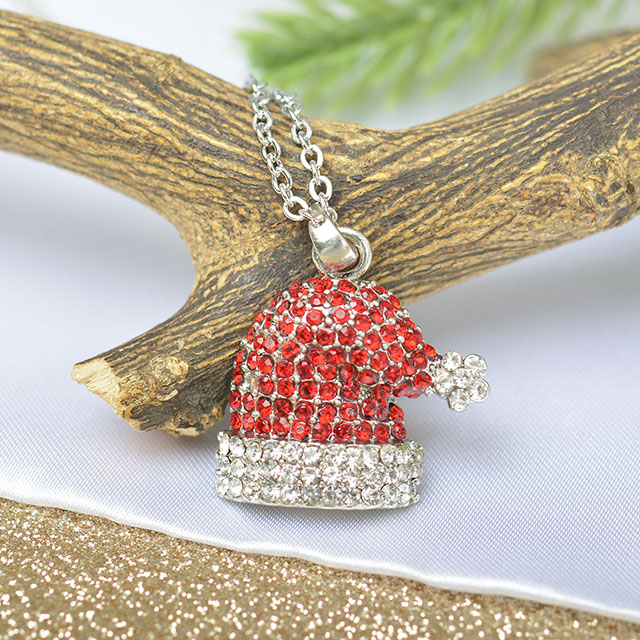 Wholesale Crystal Rhinestone Cute Small Santa Claus Christmas Tree Angel Necklace 