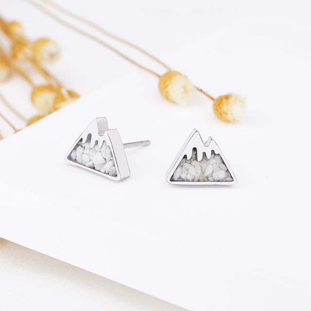 Mountain Stud Earrings for Women Small Tumbled Gemstone Chips Filled Mountain Range Earrings Stainless Steel Snow Mountain Earrings Studs for Girls Jewelry Gift 