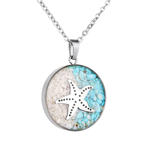 Dainty Gemstone Beach Necklace for Women Turquoise Tumbled Chips Pendant Necklace Cute Starfish Sea Turtle Necklace for Women Girls Ocean Necklace Hawaiian Beach Lover Jewelry Gift