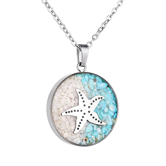 Dainty Gemstone Beach Necklace for Women Turquoise Tumbled Chips Pendant Necklace Cute Starfish Sea Turtle Necklace for Women Girls Ocean Necklace Hawaiian Beach Lover Jewelry Gift