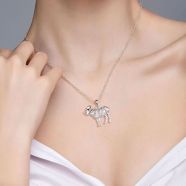 Gemstone Animal Necklace Turquoise Tiger's Eye Tumbled Chips Animal Pendant Necklace Moose Goat Deer Wildlife Nature Jewelry Gift for Women Men