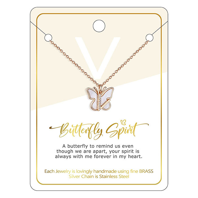 Butterfly Initial Necklace for Women Mother of Pearl Shell Butterfly Pendant Necklace with Cubic Zirconia 26 Letter Alphabet Butterfly Charm 