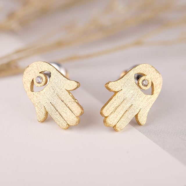 Hamsa and eye Stud Earrings for girl women gold silver Plated Zircon Jewelry gifts 