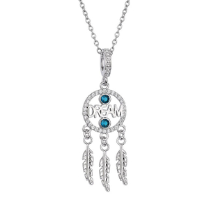 Birthstone Dream Catcher Necklace for Women Silver Plated Dainty Cubic Zirconia Necklace Feather Pendant Charm Dreamcatcher Necklaces for Women Girls Birthday Jewelry Gifts